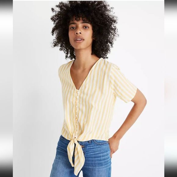 Madewell Tops - 𝅺madewell Agency Tie Front Striped Button Top M summer cropped